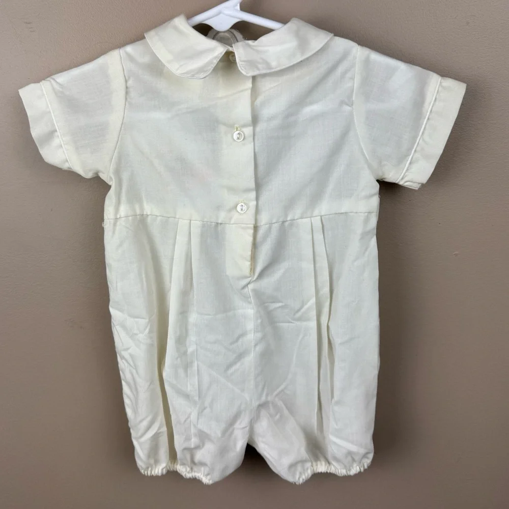 Vintage Bebe Glynne Percy Elegant Gender Neutral Baby Romper with Embroidery 3M